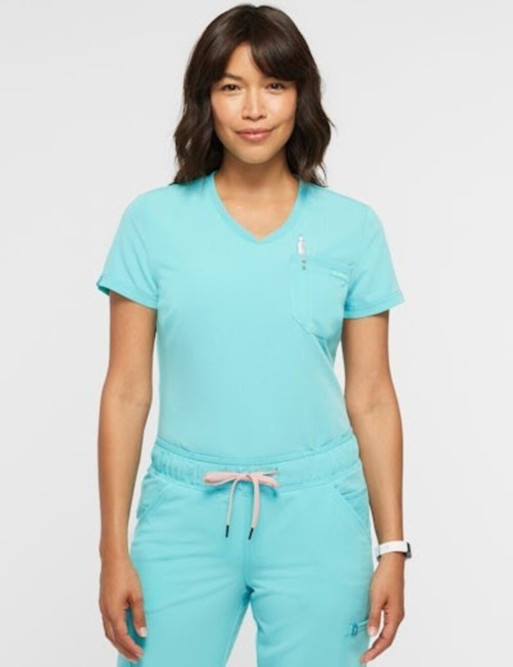 Women's 2-Pocket Tuck-In Scrub Top Color: Aqua Sky Size: M
